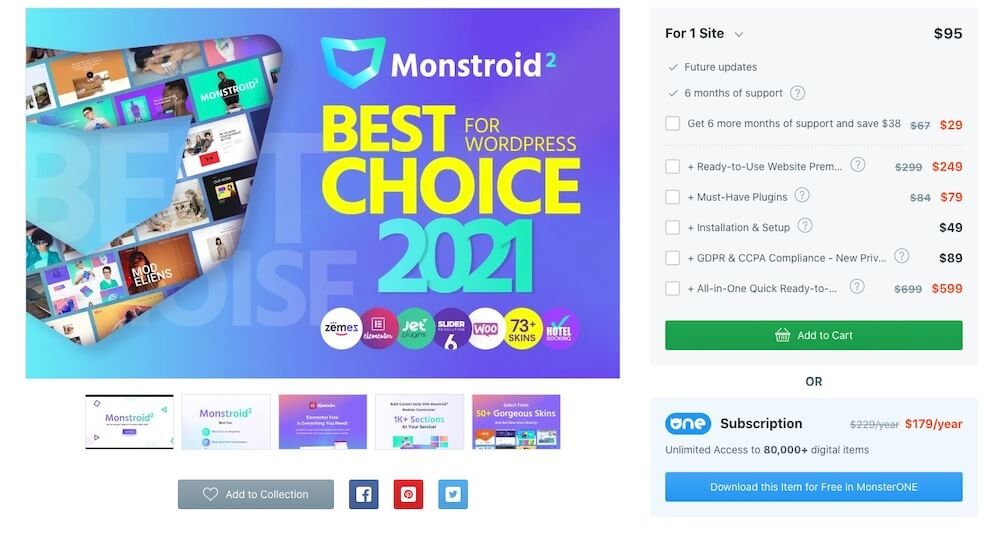 Monstroid2 Theme Pricing