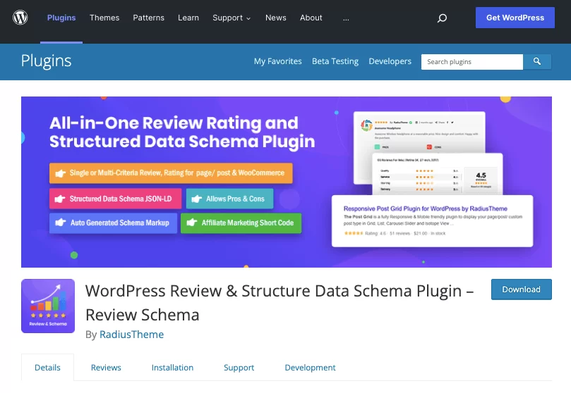 WordPress Review & Structure Data Schema Plugin